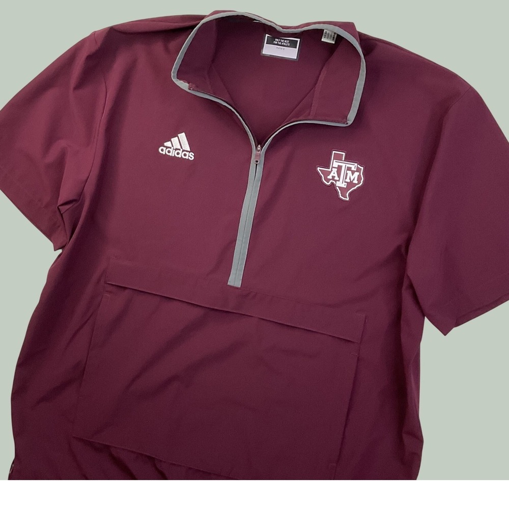 Adidas Texas A&M Aggies Mens Large Maroon Short Sleeve Quarter Zip Windbreaker